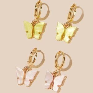Pink & Yellow Butterfly Mini Hoops